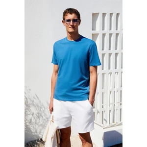 Mocassın Erkek %100 Pamuk Relaxed Fit Yuvarlak Yaka Kısa Kollu Mavi T-shirt