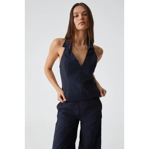 LIMBER Kadın Apaj Yaka Kolsuz Slim Fermuarlı Lacivert Büstiyer