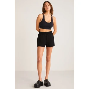 Pıxıe Kadın Normal Lastikli Bel Organik Pamuklu Relaxed Fit Siyah Şort