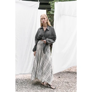 Peigi Çizgili Parçalı Siyah Midi Etek