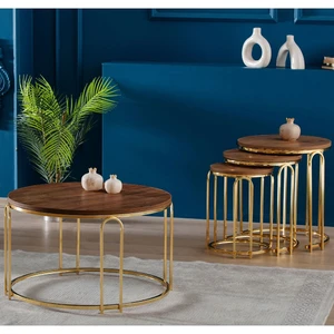 Zigon Sehpa ve Orta Sehpa Set Lenka Koyu Ceviz Suntalam Gold Ayaklı Zigon-Orta-Sedaş