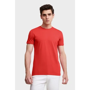 Twn Slim Fit Mercan Düz Kabartma Baskılı T-Shirt