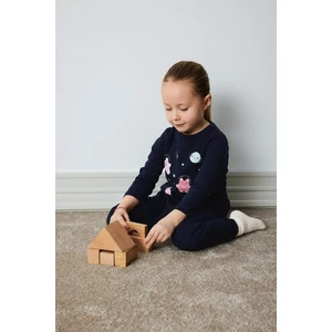 Kız Bebek Pijama Takımı Uzay Baskılı Uzun Kollu Üst Beli Lastikli Uzun Alt D9073A525SP