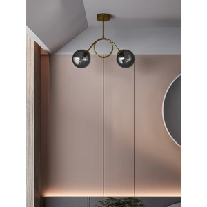 Arven Modern Eskitme Metal 2'li Füme Cam Küre Avize | Yay Formlu Aydınlatma Avize Modeli