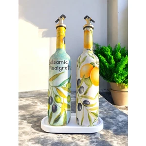 Mes Reves El Yapımı Limon & Zeytin Desenli Cam Yağdanlık & Sirkelik Seti | Şık Mutfak Dekoru & Özel Ev Hediyesi
