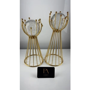 Gold Kabarcık Küre 2'li Metal Biblo Obje Ev Aksesuar Masa Konsol Orta Sehpa Dresuar Salon Ofis Dekor