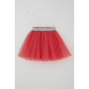 Kız Çocuk Tütü Etek Beli Sim Detaylı Lastikli 5-10 Yaş, Mercan