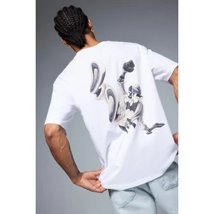 %100 Pamuk Looney Tunes Boxy Fit Bisiklet Yaka Sırt Baskılı Kısa Kollu Tişört E0615AX25SM