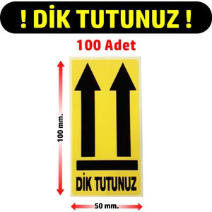 Dik Tutunuz Dikkat Kırılır Sarı Zemin Sticker Kargo Uyarı 50X100MM.-100 Adet