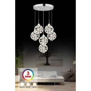 Istanbul Avize Dali 6'lı Gümüş 3 Renk Ledli Modern LED Avize