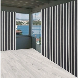 Siyah Beyaz Çizgili Su Geçirmez Balkon Perdesi Branda