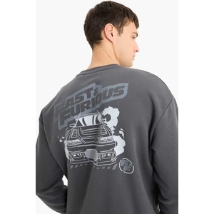 Fast & Furious Boxy Fit Bisiklet Yaka Sırt Baskılı Kalın Sweatshirt E1115AX25SP