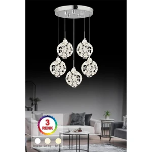 Istanbul Avize Dali 5'li Gümüş 3 Renk Ledli Modern LED Avize