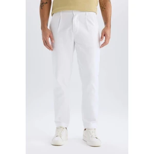 %100 Pamuk Relax Fit Rahat Kesim Düz Paça Keten Görünümlü Yazlık Beyaz Kumaş Pantolon D4251AX25SM