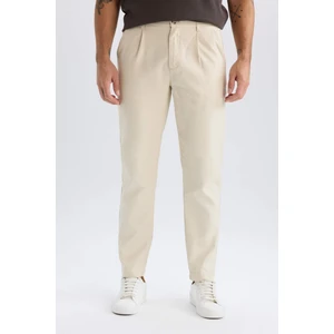 %100 Pamuk Relax Fit Rahat Kesim Düz Paça Keten Görünümlü Yazlık Kumaş Pantolon D4251AX25SM