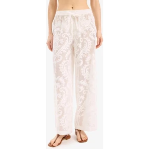 Dantelli Beli Lastikli Beyaz Plaj Pantolonu D9767AX25SM