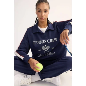 DeFactoFit Oversize Geniş Kalıp Polo Yaka Baskılı Sporcu Sweatshirt D7131AX25SP