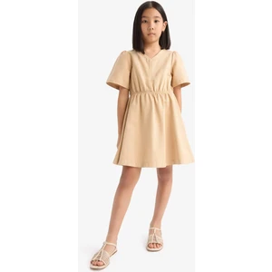 Kız Çocuk Standart Fit V Yaka Gabardin Kısa Kollu Elbise E2645A825SM
