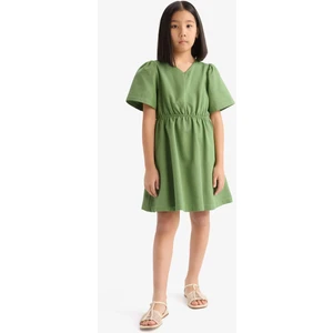 Kız Çocuk Standart Fit V Yaka Gabardin Kısa Kollu Elbise E2645A825SM