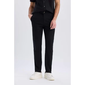 %100 Pamuk Keten Görünümlü Pantolon Beli Lastikli Slim Fit Dar Kesim Cepli Düz Paça D2671AX25SM