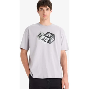 %100 Pamuk Oversize Geniş Kalıp Bisiklet Yaka Baskılı Kısa Kollu Tişört S9343AZ25SM