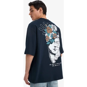 %100 Pamuk Loose Fit Bisiklet Yaka Sırt Baskılı Kısa Kollu Tişört B4320AX25SM