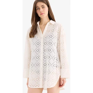 Regular Fit Pamuklu Brode Plaj Gömleği-Fall in Love C0506AX25SM