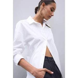 Oversize Geniş Kalıp Basic Düz Poplin Uzun Kollu Gömlek T8735AZ25SP