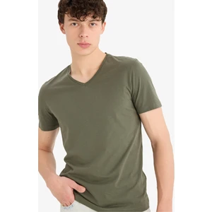 %100 Pamuk Slim Fit Dar Kesim V Yaka Basic Düz Kısa Kollu Tişört M7668AZ25SP