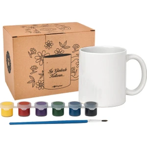 Kupa Bardak Boyama Seti – Kendin Tasarla Hediye Kutulu Seramik Kupa ve Boya Seti