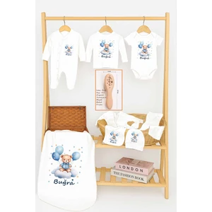 Erkek Bebek %100 Pamuk Organik Baskılı Isimli Hastane Çıkışı Yenidoğan Isme Özel Fırça Hediyelik Set