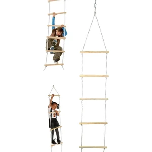 Trapez Ahşap Merdiven 8mm Ip 100KG Taşır Set Çocuk Tırmanma Jimnastik Gelişim Salıncağı 6 Basamak