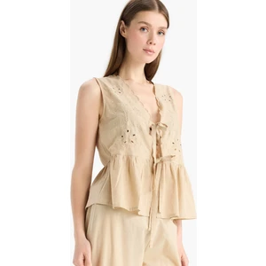 Regular Fit Brode Önden Bağlamalı Plaj Üstü-Fall in Love E4263AX25SM