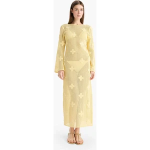 Regular Fit Uzun Kollu Dantelli Maxi Plaj Elbisesi-Fall in Love E0603AX25SM