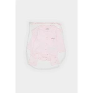 Kız Bebek Hastane Çıkışı 4'lü Takım Desenli Uzun Kollu Tişört Çıtçıtlı Kısa Kollu Body Beli Lastikli Alt Bere