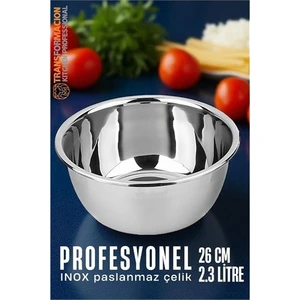 Inox Kase  - 26 cm 2.3 Litre Karıştırma Kabı Profesyonel 304 Paslanmaz Çelik