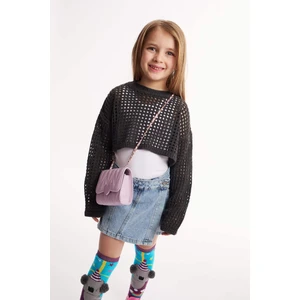 Kız Çocuk Crop Bisiklet Yaka Ajurlu Triko Kazak E4971A825SM