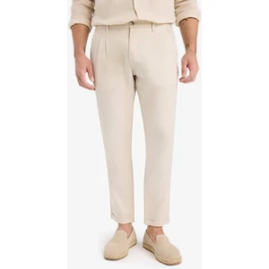 %100 Keten Normal Kesim Crop Duble Paça Yazlık Kumaş Pantolon C1826AX25SM