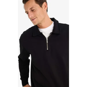 Relax Fit Polo Yaka Fermuarlı Basic Düz Kalın Sweatshirt E5333AX24WN