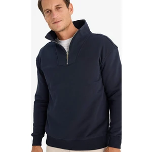 Relax Fit Dik Yaka Fermuarlı Basic Düz Kalın Sweatshirt E5332AX24WN