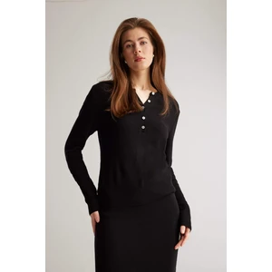 Fitted Bisiklet Yaka Basic Düz Siyah Triko Kazak E5345AX25SP