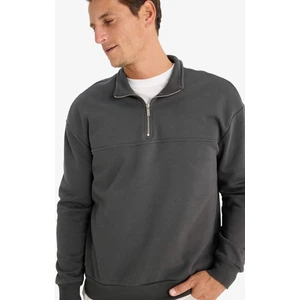 Relax Fit Dik Yaka Fermuarlı Basic Düz Kalın Sweatshirt E5334AX24WN