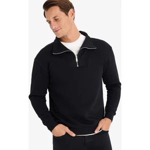Relax Fit Dik Yaka Fermuarlı Basic Düz Kalın Sweatshirt E5332AX24WN