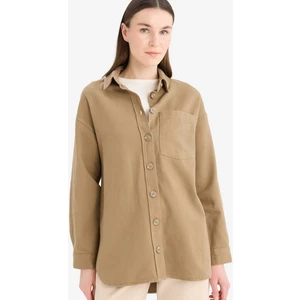 Relax Fit Basic Düz Gabardin Uzun Kollu Gömlek Tunik