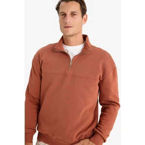 Relax Fit Dik Yaka Fermuarlı Basic Düz Kalın Sweatshirt E5334AX24WN