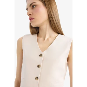 V Yaka Keten Karışımlı Blazer Yelek C3828AX25SM