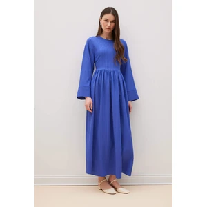 Regular Fit Bisiklet Yaka Gofre Dokulu Uzun Kollu Maxi Elbise E6597AX25SP