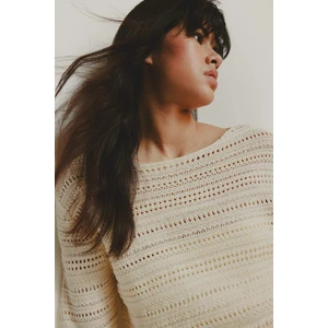 Oversize Geniş Kalıp Kayık Yaka Ajur Triko Kazak