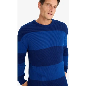 Oversize Geniş Kalıp Bisiklet Yaka Çizgili Triko Kazak E5372AX24WN