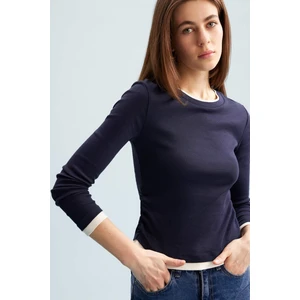 Slim Fit Dar Kesim Bisiklet Yaka Ribana Uzun Kollu Tişört E6548AX25SP